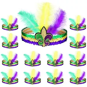 12 Pcs Mardi Gras Feather Headband Sequins Glitter Hair Band for Masquerade 1... - Picture 1 of 7