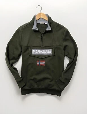 Sudadera con capucha Napapijri Geographic 1/4 cremallera talla L con logo en bolsillo y manga Foto 1 de 4