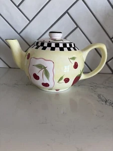 Laurie Gates Cherries Tea Pot Hand Vintage Pottery - Picture 1 of 5