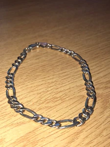 Brazalete de eslabones Figaro de plata de ley 925 italiano vintage con sello 21 cm/8,26" - Imagen 1 de 11