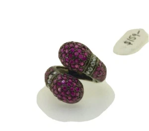 Size 7.5 Sterling Silver You and Me Ring w/ Pave in Red Quartz Natural Stones - Picture 1 of 8