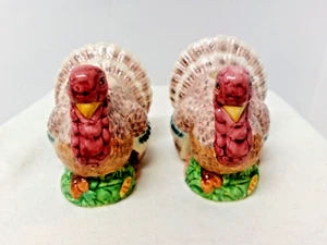 Set 2 Lotus Ceramic Thanksgiving Turkey Taper Candleholders 4" Tall Hand-Painted - Picture 1 of 10