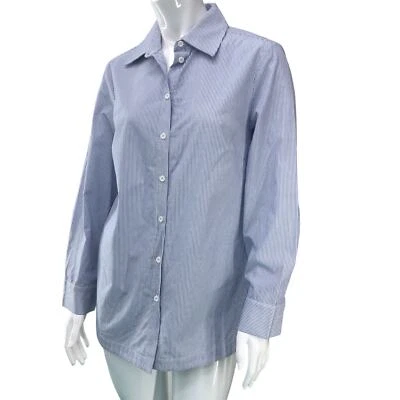 Ming Wang женщин размер S кнопка спереди и сзади верхний синий белая полоса туника длина - Изображение 1 из 4