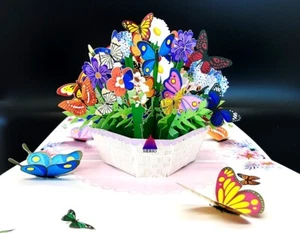 3D Pop Up Greeting Card Butterflies Flowers Floral Birthday Mother Mom Love Gift - Picture 1 of 10