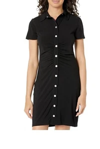 SHIPS TODAY! MICHAEL KORS Womens Black Unlined Snap Buttons Short Shirt Dress XL - Picture 1 of 3