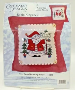 Candamar Designs Counted Cross Stich Kit Snow Santa Button Up Pillow #51230 New - Picture 1 of 6