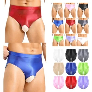 Mens Underwear Single Party Panties Solid Color Briefs Glossy Lingerie Shiny - Picture 1 of 80