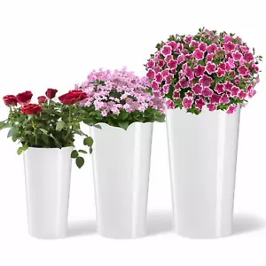 Blumenkübel Rund Weiß Hochglanz Übertopf Pflanzkübel Einsatz 5 Größen Blumentopf - Bild 1 von 26