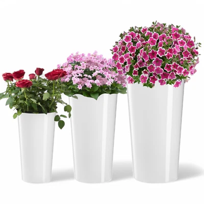 Runder Blumentopf mit Einsatz Blumenkübel Weiß Hochglanz Übertopf Pflanzkübel - Bild 1 von 4