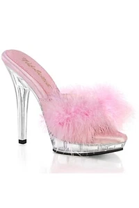 Pleaser USA Lip-101-8 Baby Pink Marabú/Plataforma Transparente Mula UK9 EN STOCK - Imagen 1 de 4
