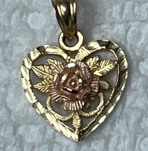14k Gold Beverly Hills Gold Heart Pendant Yellow and Rose Gold 1.3g - Picture 1 of 11