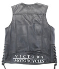 victory mens vest S black leather biker pockets snap zip lace up thick polaris