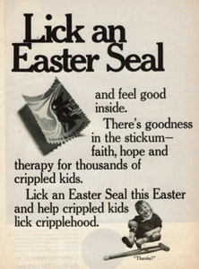 1969 Vintage Print Ad Lick an Easter Seal and feel good inside Girl Crutch - Picture 1 of 2