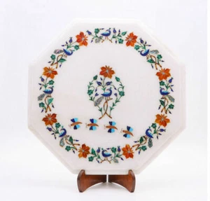 12" Marble Table Top Semi Precious Stones Floral Work Handmade - Picture 1 of 4