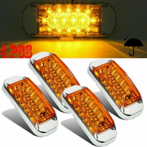 4x Amber 6" 16 LED Reflector Rectangular Marker Clearance Light w/ Chrome Bezel - Picture 1 of 7