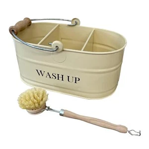 Fregadero de cocina crema de Cornualles esmalte lavado fregadero ordenado con cepillo manipulado de madera - Imagen 1 de 7