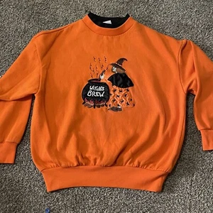 Vintage Halloween Womens Small Sweatshirt Witches Brew Cauldron Orange 90s - Picture 1 of 6