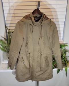 H&M Divided Women’s Beige Zipper Snaps Hooded Parka Jacket Size 12 - Picture 1 of 3