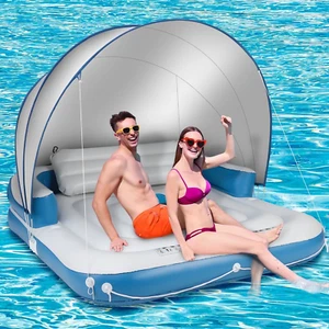 Floating Island Canopy Giant Heavy Duty Inflatable Water Lounger Raft 2-3 Person - Picture 1 of 9