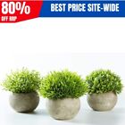 Set of 3 Artificial Plants in Grey Pots , Small Decorative Faux Plast
