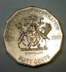2001 - Australian 50 Cent Coin - Centenary of Federation - Queensland - 'EF' - Picture 1 of 2