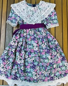 VTG GUNNE SAX JESSICA MCCLINTOCK FLORAL COTTON&LACE COLLAR PRAIRIE DRESS*GIRLS 5 - Picture 1 of 5