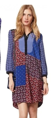 Vestido Camisa Anthropologie Moulinette Souers XS Patchwork Seda Foulard Túnica Foto 1 de 4