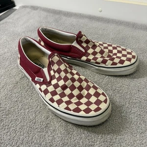 Scarpe Vans uomo taglia 8 bordeaux classiche slip-on scacchiera skate donna 9,5 - Foto 1 di 14