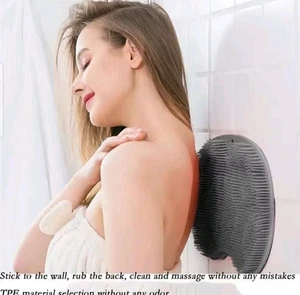 Silicone Shower Foot Scrubber Back Body Brush Massager Pad Mat Bathroom Grey Uk - Picture 1 of 6