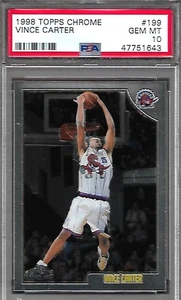 11998 Vince Carter R/C Topps Chrome # 199 Graded PSA 10 Beautiful Card!!! - Picture 1 of 1