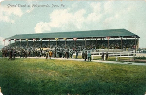 GRAND STAND AT FAIRGROUNDS, YORK, PA. APPEARS PEOPLE WAITING FOR HORSE RACE. - Picture 1 of 2