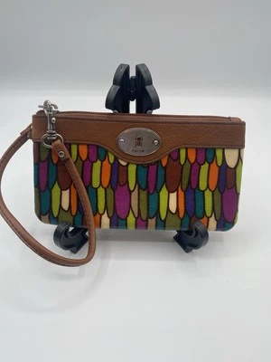 Fossil Key-Per Wristlet Wallet Colorful Print Coated Canvas Boho 7” x 4” - Image 1 of 4