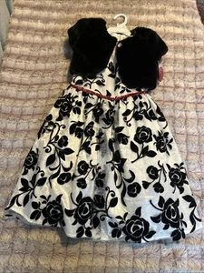 Nannette Girls Fancy 2 Piece Dress Size 6x With Faux Fur - Picture 1 of 8