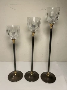 Portacandele vintage cristallo placcato argento Argente PM Italia MCM 3 pezzi graduato - Foto 1 di 12