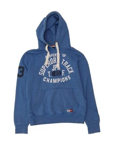 SUPERDRY Mens Graphic Hoodie Jumper Large Blue AQ10 - Picture 1 of 3