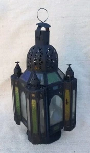 Vintage Large Moroccan Filigree Metal Large Lantern Candle Holder Hanging Lamp - Picture 1 of 19