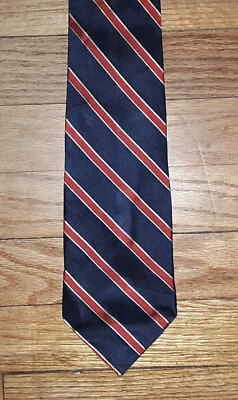 Nautica 领带丝绸对角线条纹海军蓝红色黄色全新带盒 t4737 — 第 1/4 张图片