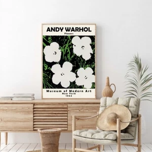 Flowers White Trendy Floral Wall Art Poster Premium Quality Choose your Size - Picture 1 of 3