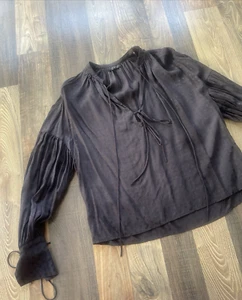 Topshop Black Sateen Tie Front Blouse Shirt Top Size 2 - Bild 1 von 15