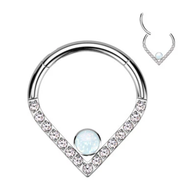 Implant Titanium Opal & CZ Hinged Hoop Tear Shape Segment Ring - Image 1 of 4