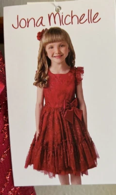 JONA MICHELLE GIRL'S LACE SATIN BOW DRESS (RED 10)NWT - Image 1 of 4