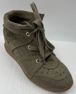 Isabel Marant Étoile Bobby Women's Sneakers 11 Olive Green Suede Wedge Shoes - Picture 1 of 9