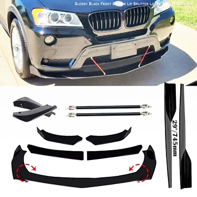 For BMW 1 series Front Rear Bumper Lip Chin Spoiler Splitter Glossy Black Body - Image 1 of 4