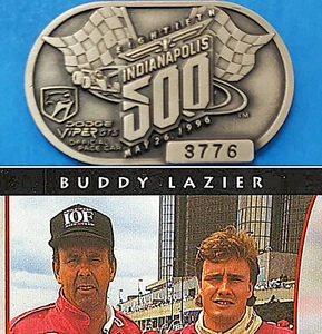 1996 Indy 500 SILVER #3776 Pit Badge w/Winner BUDDY LAZIER Collector Card! - Picture 1 of 6