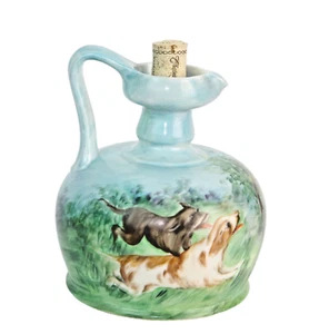 Hand Painted Antique Whiskey Jug Decanter Hunting Dogs Running in a Meadow - Picture 1 of 6