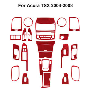 27Pcs For Acura TSX 2004-2008 Red Carbon Fiber Full Interior Kit Cover Trim