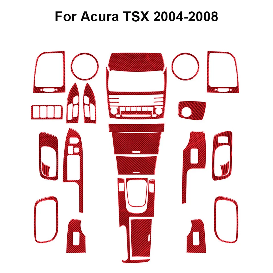 27Pcs Red Carbon Fiber Full Set Interior Kit Cover Trim For Acura TSX 2004-2008 Foto 1 de 4