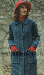 Crochet Pattern Womens Vintage Coat Jacket Cardigan. Pockets - Picture 1 of 1