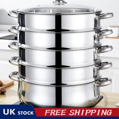 5-Layer 28cm Food Steamer - Stainless Steel Pot for Dumplings Rice Veg Cooking - Image 1 of 4
