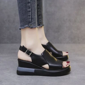 Nuevas Sandalias para mujer con hebilla plataforma informales de cuña punta redonda antideslizantes - Imagen 1 de 7